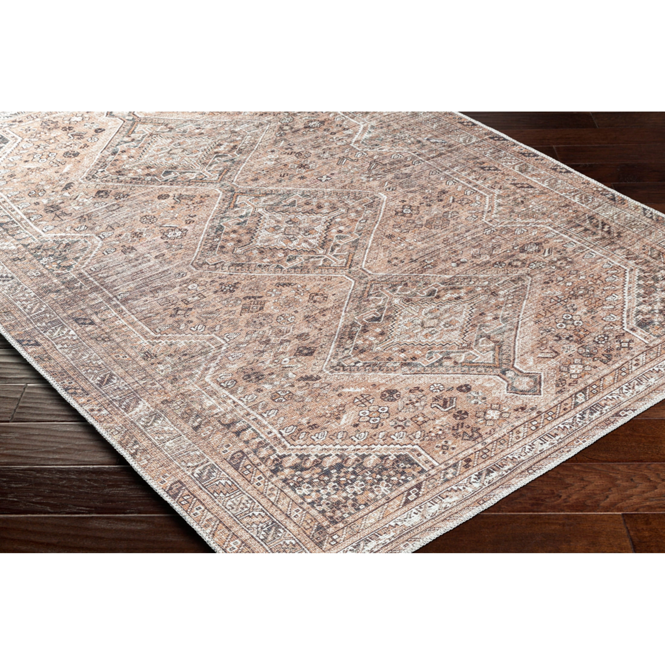 Livabliss Washable Rugs for Living Room, 7x9 Amelie Traditional Light Brown Area Rug, Bedroom Dining Room Home Decor Stain Resistant Carpet (6'7" x 9')