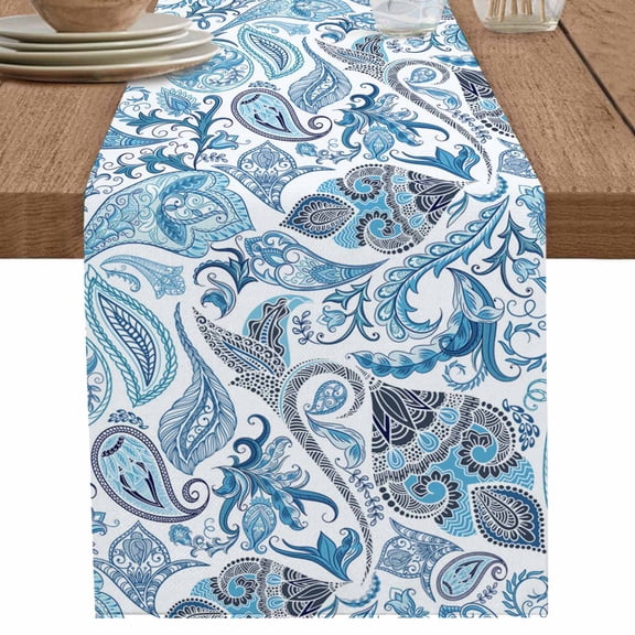 nqOlkjepod Blue Paisley Table Runner 36 Inches Long Farmhouse Dress Scarves, Ethnic Abstract Art Vintage Dining Tablerunner for Coffee Table/Kitchen Island/Party Décor, Small 13" x 36"