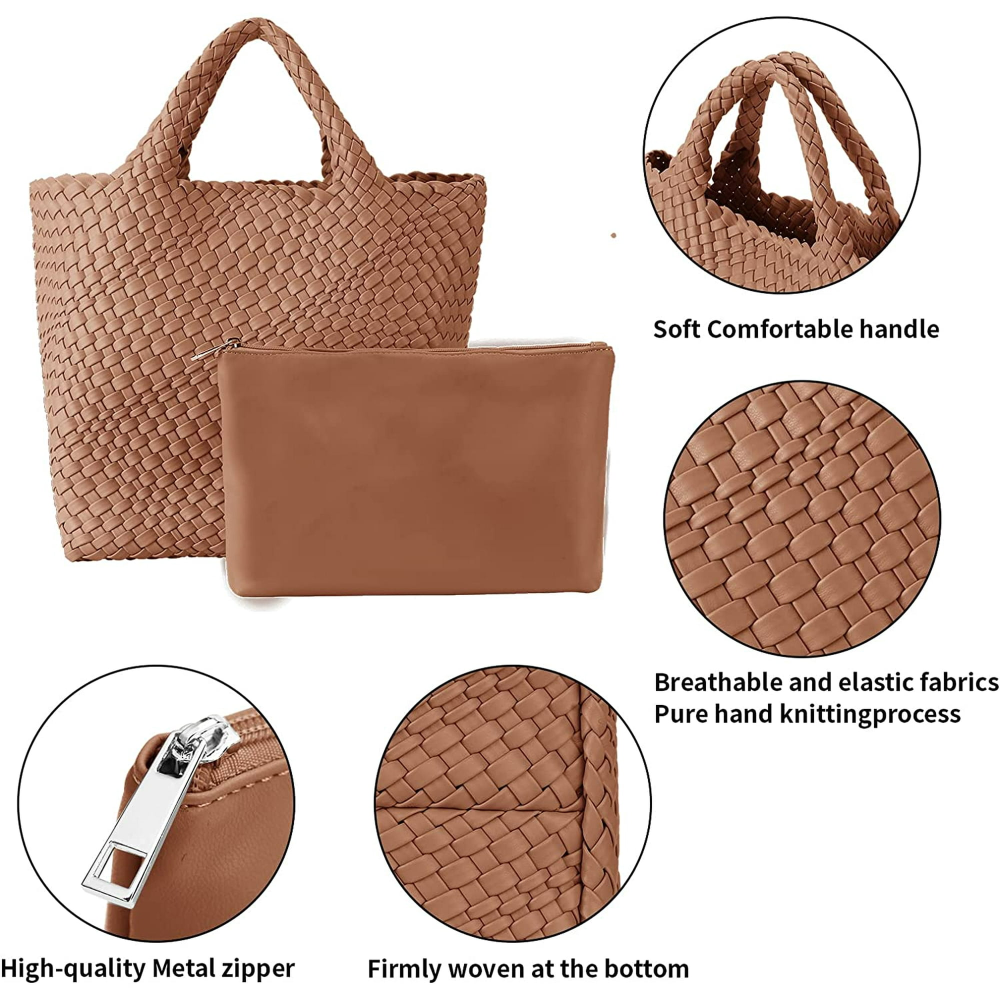 Morakot Woven Bag for Women Fashion Woven Tote Bag Large Capacity Soft Vegan Leather Hand woven Handbag Purse Wrist Bag Silver