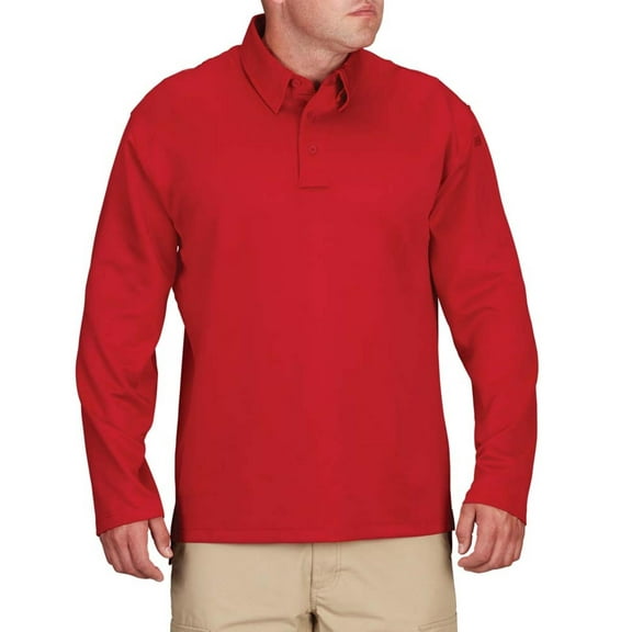 Propper Men’s I.C.E. Performance Long Sleeve Polo Shirt-Red,Sizes Upto 8XL, Breathable, Moisture-Wicking, Pen Pocket, Sunglass Loop