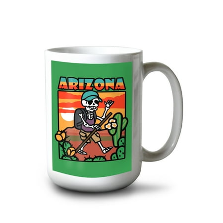 

15 fl oz Ceramic Mug Arizona Day of the Dead Skeleton Hiking Dishwasher & Microwave Safe