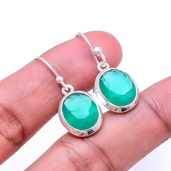 Emerald 925 Sterling Silver Earring 1.17", Green Emerald Earring E_9507_348_107, New Year Sale, Valentin's Day Gift