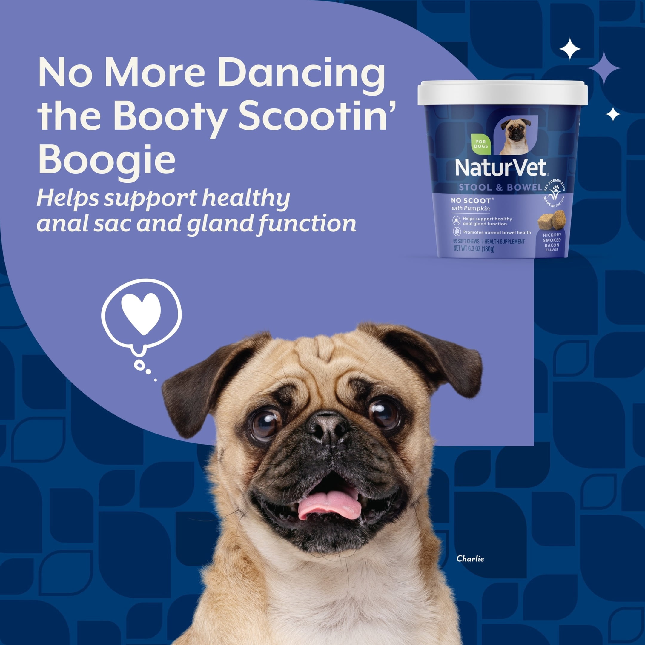 NaturVet No Scoot Stool & Bowel Supplement for Dogs, Hickory Smoked Bacon Flavor, 60 Count