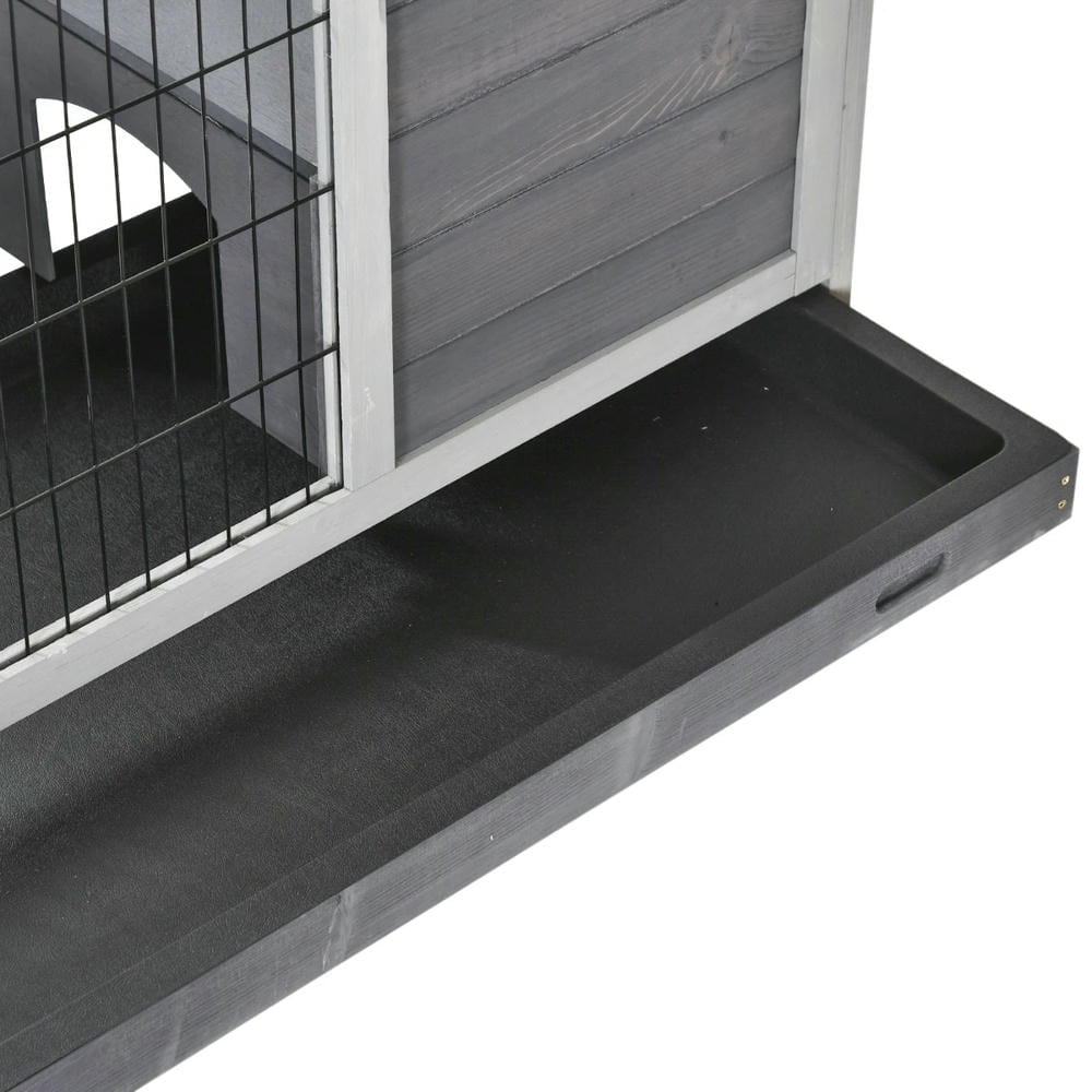 Spaco Indoor Rabbit Enclosure, Wooden Elevated Cage Habitat with Enclosed Run with Wheels for Rabbits and Guinea Pigs, Gray