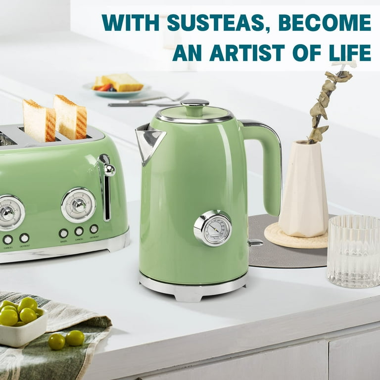 Green electric kettle SMEG for boiling water and making tea or