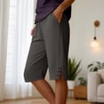 thumbnail image 2 of vigerkar Women's Casual Summer Bermuda Shorts Side Split Button Deco Knee Length Long Shorts with Pockets, Dressy High Waisted Work & Beach Outfits (Dark Gray, XXL), 2 of 8