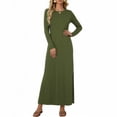 thumbnail image 3 of LIaqionyy Women's Maxi Dress Long Sleeve Casual Solid Color Crew Neck Split Side Summer Dresses Clothes, 3 of 8