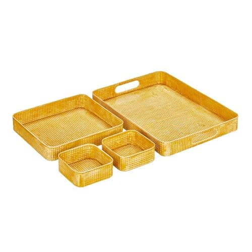 Juego de bandejas para servir mDesign de acero inoxidable martillado, 4 piezas, color amarillo