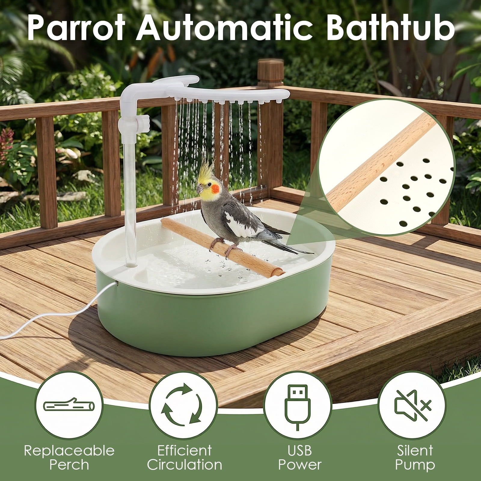 Ihvewuo Automatic Parakeet Bird Bath with Pump Bird Bath Shower for Cage Large Bird Shower Fountain for Parakeets Pet Birds