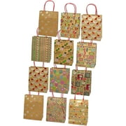 Christmas Gift Bags, Small/Medium, Kraft with Foil Hotstamps, 12 Pack