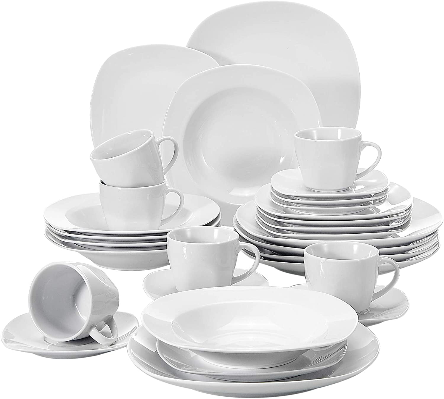 MALACASA Blance 18-Piece Porcelain Dessert Plates with Cups /& Saucers Set White