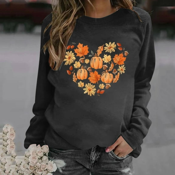Wancir Long Sleeve Fall T-Shirt for Women Family Halloween Thanksgiving Tops Casual Thankful Pumpkin Turkey Graphic Tees