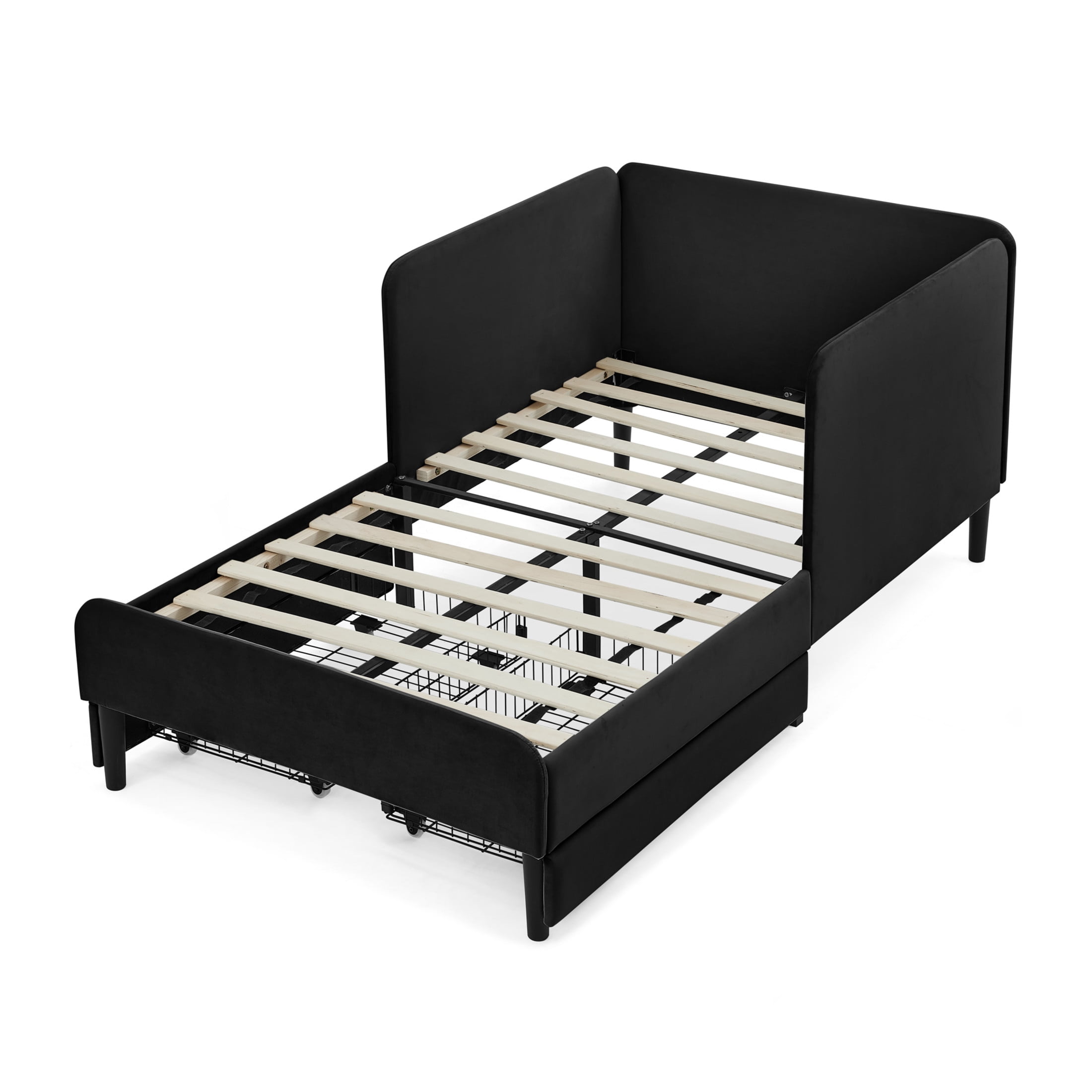 Noble House Haylie Twin Size Velvet Upholstered Daybed with Storage Drawers, Adjustable Daybed Sleeper Sofa, Black