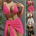 thumbnail image 2 of 3Pcs/Set Printing Solid Color Lace-up Bikini Cover Up Set Halter Bra Mid-rise Briefs Skirt Set Beachwear, 2 of 7