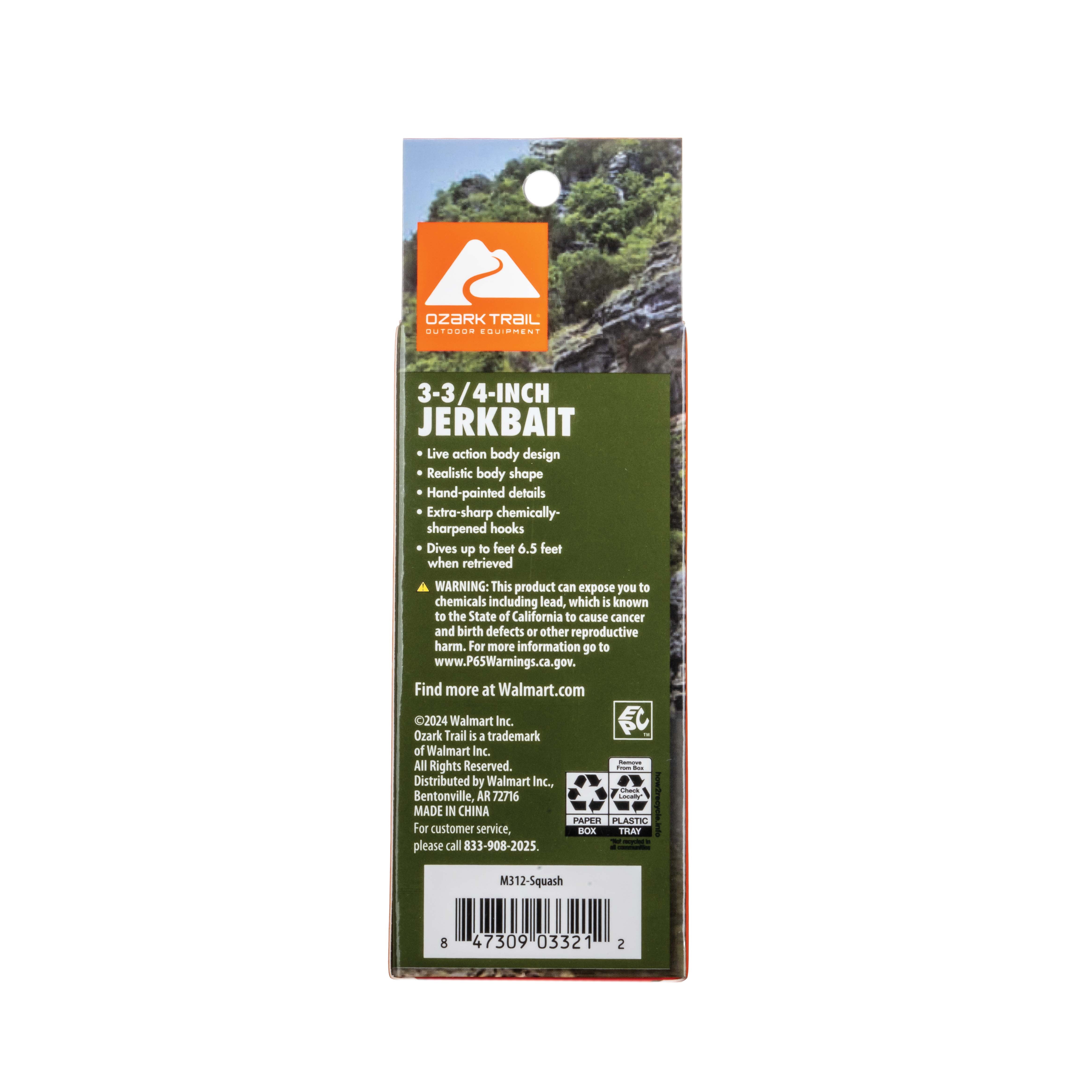 Ozark Trail 3.75 in Jerkbait Fishing Lure, Squash, 6.5 ft Diving Depth