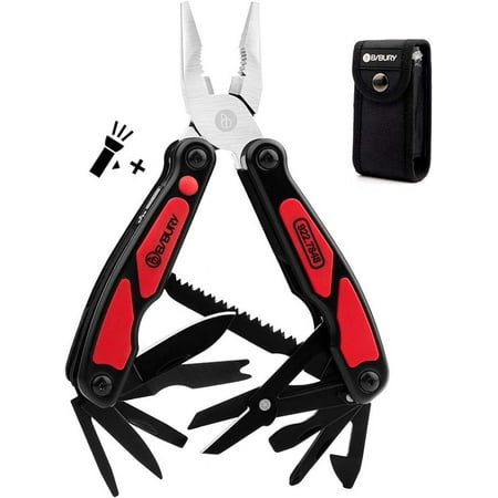 Gifts for Men BIBURY Multitool Pliers 14 in 1 Multi Tool with Flashlight Scissors Knife Stainless Steel Pocket Multifunctional Tool for Camping Survival Fishing Hiking Hunting