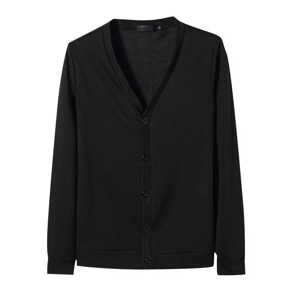 Dwellite Men's Cardigan Sweaters with Button Lightweight Casual V Neck Long Sleeve Pockets Knitted Sweater Black M