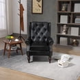 thumbnail image 2 of Vintage PU Leather Accent Chair, Wingback Single Sofa Chair with Buttons and Rivet Trims, Upholstered Side Armchair with Padded Seat Cushion & Backrest, for Bedroom Office Reception, Black, 2 of 9