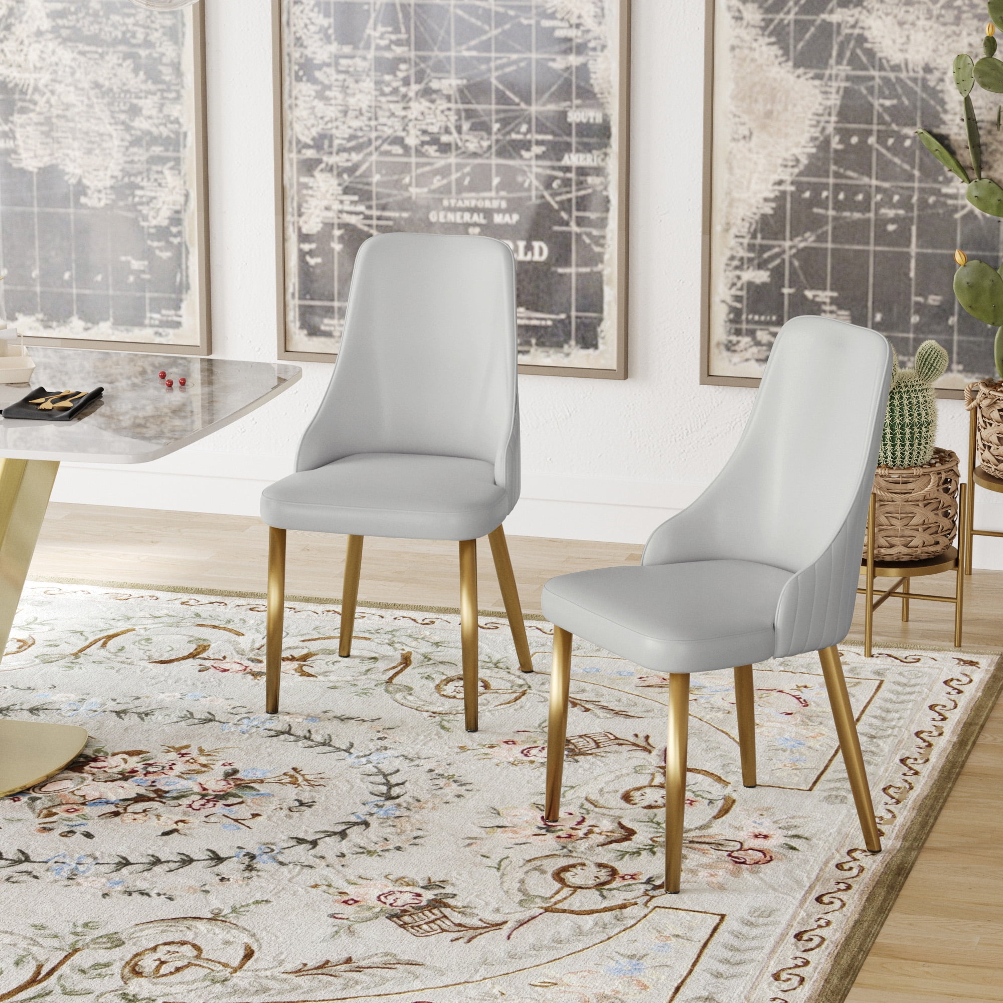 bokifol Modern Faux Leather Dining Chair Set of 2, Gray Upholstered Chairs for Living Room Reception Room