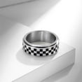 thumbnail image 3 of HIJONES Rotatable Racing Flags Ring for Men Women Checkerboard Stainless Steel Punk Gothic Ring Personalized Hip Hop Ring Band Jewelry Silver Size 11, 3 of 6