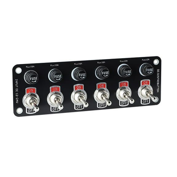 6 Gang Rockers Aluminum Panel with 10A Fuses Waterproof On Off Toggle Switches for 12V/24V Boats Truck