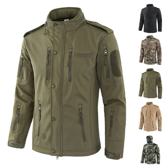 Homeyce Men's Softshell Jacket Water Resistant Windproof Fleece Lined Soft Shell with Hood Full Zip Jacket for Hiking Casual Fall Winter Warm Coat with Pockets,Green 2XL