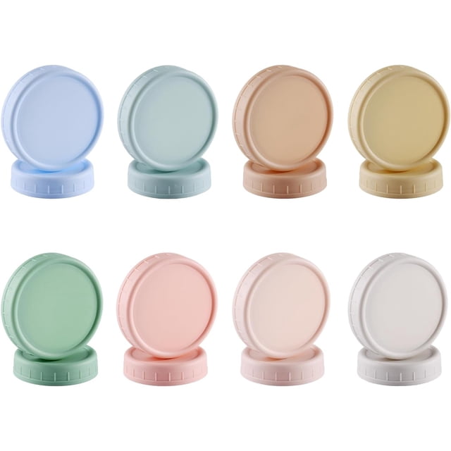 Czcpp-16 Pcs Couvercles en Plastique pour Bocaux Mason 8 Grand Ouverture&8 Ouverture Régulière pour Ball, Kerr Jars et Plus, Accessoires Réutilisables en Plastique Coloré pour Bocaux de Conserve, Couvercles Étanches avec Silicone