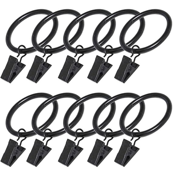 20 Pack Metal Curtain Rings with Clips, Rustproof Drapery Eyelet Curtain Rods Hangers Rings - Black, 1.77 inch Diameter