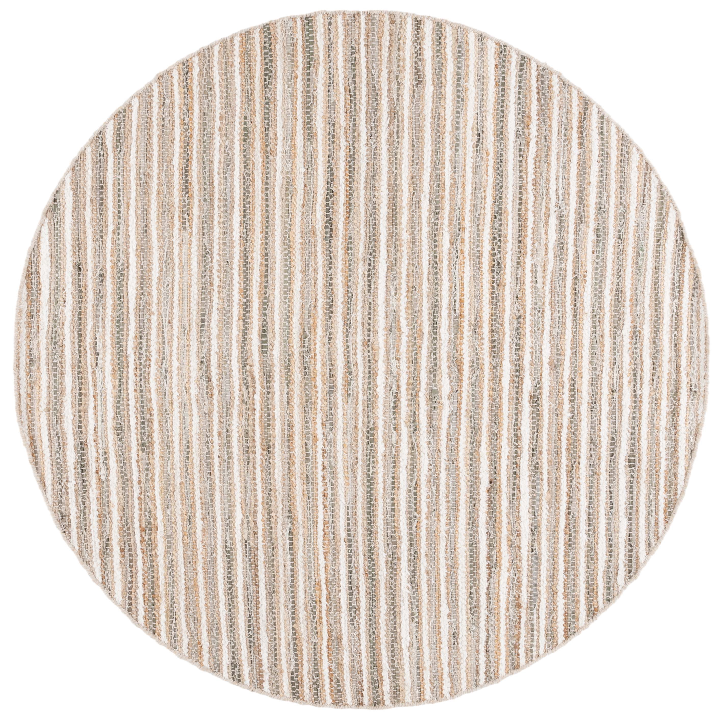 SAFAVIEH Cape Cod Jacinth Striped Area Rug, Natural/Green, 6' x 6' Round