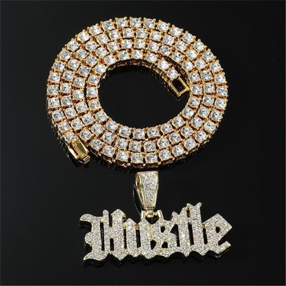 Hip Hop Punk Luxury Rhinestone Letters Pendant Necklace for Women Men Iced Out Cuban Chain Fashion Sweater Chain Tennis Chain Clavicle Chains Creative Gifts