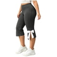 thumbnail image 5 of PEIBang Women's Elastic Waist Capri Flare Pants,Soft Stretch Knit Cropped Trousers with Bow Split Hem Detail Dark Gray XXXXXL, 5 of 9