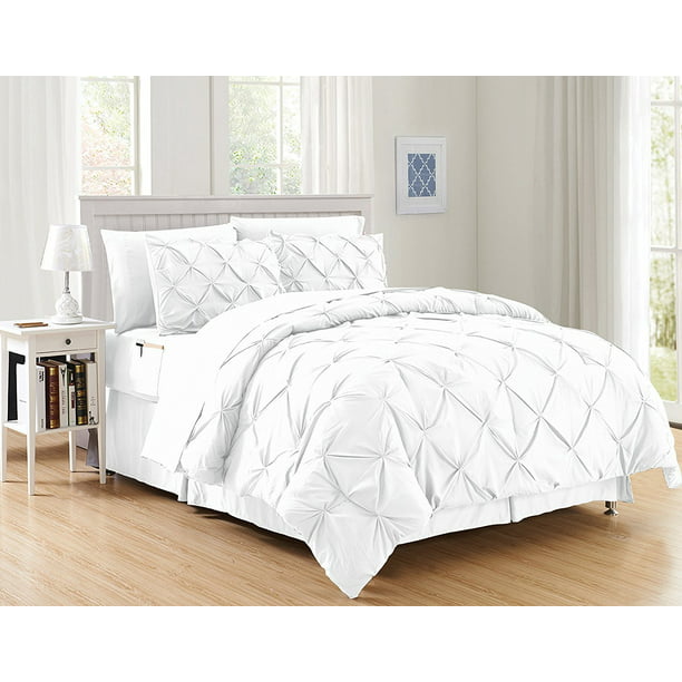 Silky Soft Pintuck Bed In A Bag 8 Piece Comforter Set Hypoallergenic Full Queen White Walmart Com Walmart Com