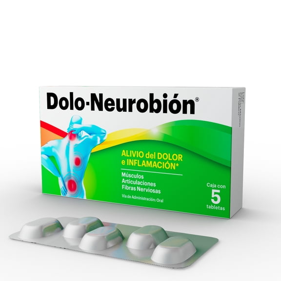 Dolo-Neurobión acción 4 en 1, alivia el dolor e inflamación, acorta el tiempo de tratamiento y brinda energía para recuperación 5 tabletas