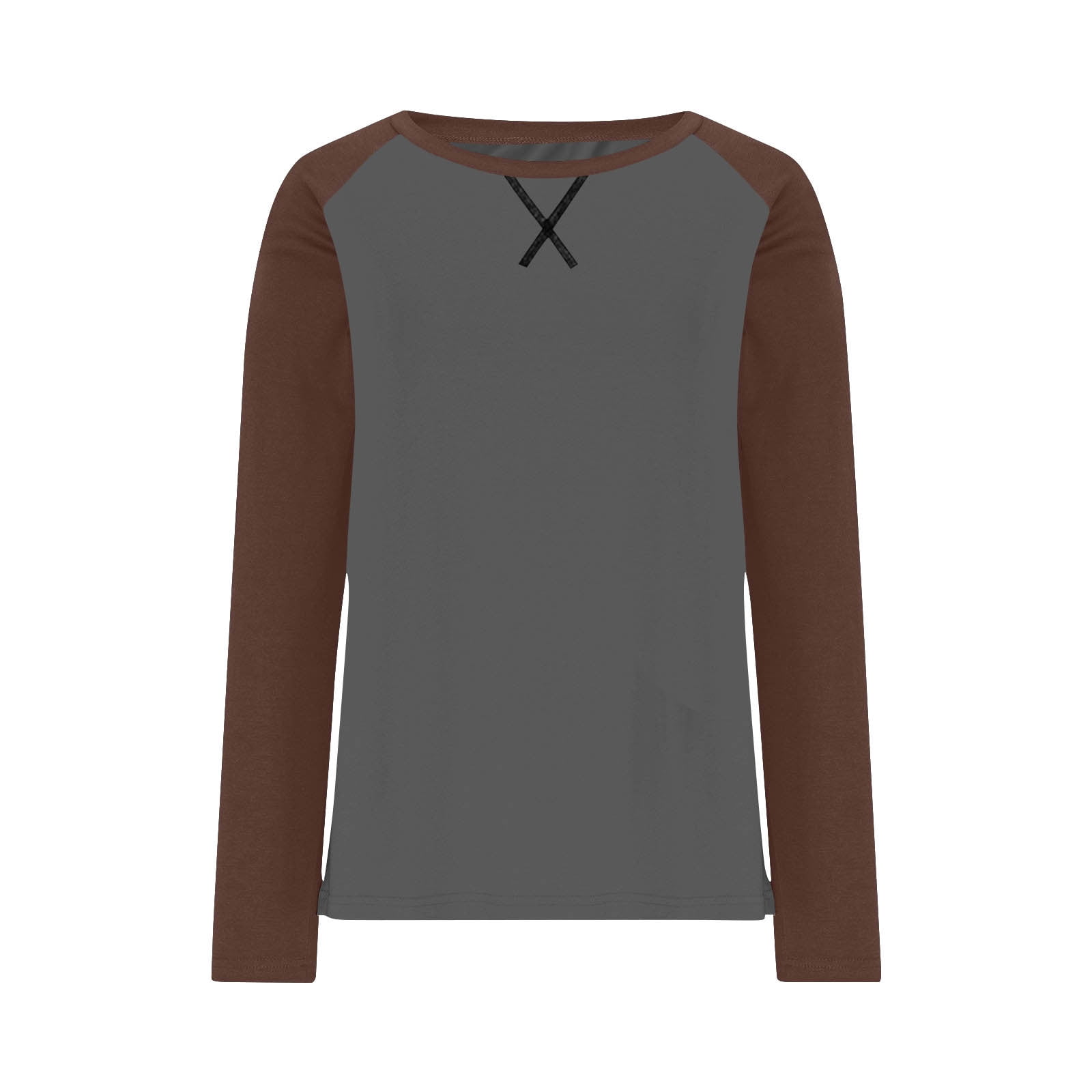aohooy Womens Plus Size Long Sleeve Baseball Shirt Color Block Casual Loose Tees Tshirts Spring Round Neck Loose Fit Tunic Tops Brown,XXXXXL