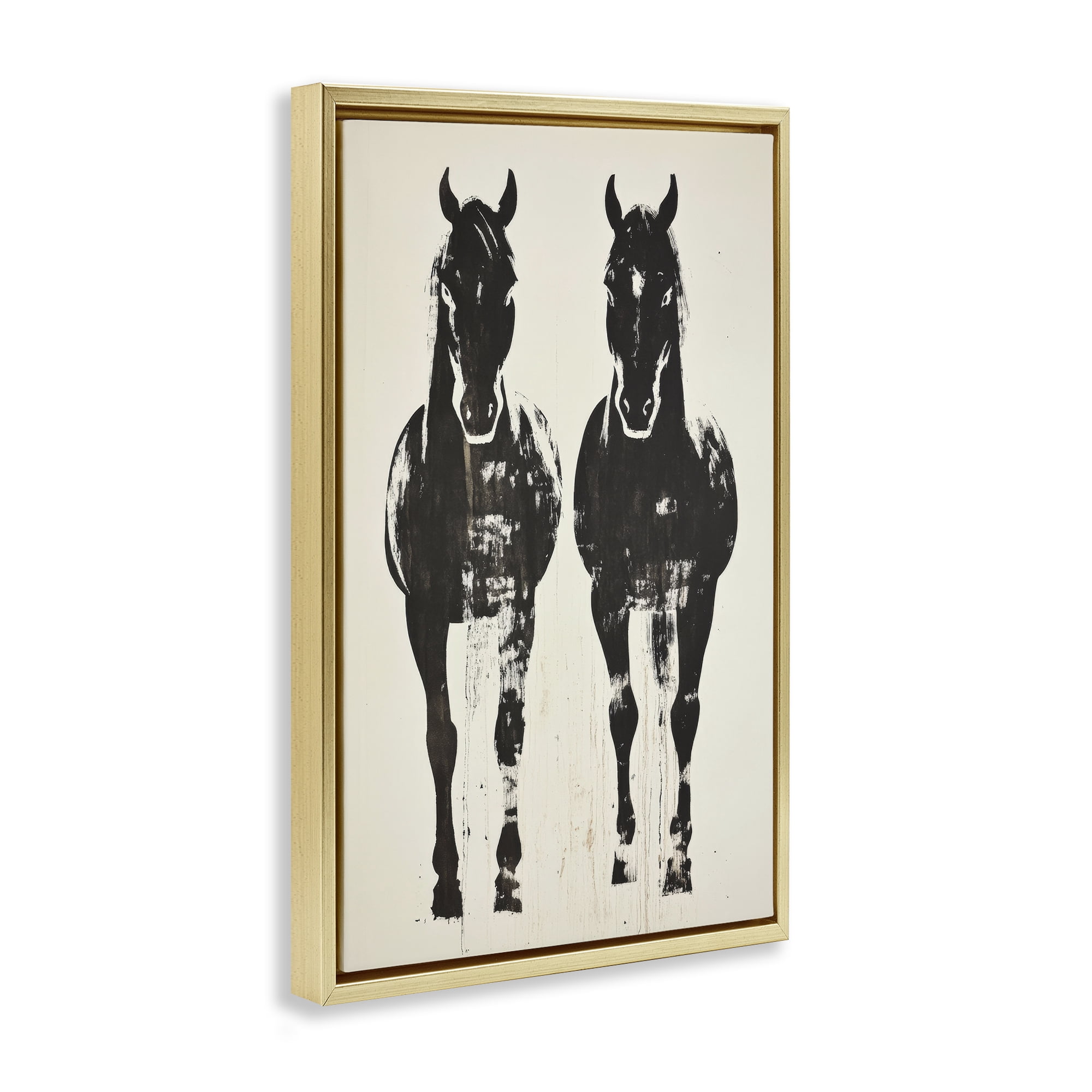 Stupell Industries Silhouetted Horse Couple Gold Framed Floater Canvas Wall Art, design by Petal Prints Design