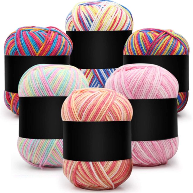 6 Pieces 50 g Crochet Yarn Multi-Colored Acrylic Knitting Yarn Hand Knitting Yarn Weaving Yarn Crochet Thread (Pink, Yellow Green Pink, Assorted Color, Rainbow, Yellow Blue Pink, Yellow Red)(B)