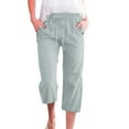 thumbnail image 3 of Petite Capri Pants for Women with Pockets - High Waist Elastic Drawstring Lightweight Capris Casual Loose Fit Summer Beachwear Clothing Light Gray, Size XXL, 3 of 5