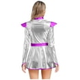 thumbnail image 2 of Sxiwei Women's Alien Costume Outer Space Cadet Cosplay Shiny Metallic Long Sleeve Dress for Halloween Silver XXL, 2 of 5