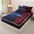 thumbnail image 2 of Manfei Racing Car Zipper Twin Comforter Sets with Fitted Sheet and 2 Pillowcases,Abstract Geometric Hexagonal Pattern Zipper Bedding Set,Red Blue,Black Reversible,4pcs, 2 of 8