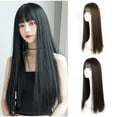 thumbnail image 1 of Xihbxyly Peluca Negra, Diseño Realista de Cabello Largo, Flequillo Suave, Textura Natural, Ajuste Ajustable, Fácil Mantenimiento, Uso Diario, Estilo Fiesta, Accesorio de Moda para Mujer., 1 of 2