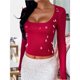 thumbnail image 4 of Camisetas de Larga para Mujer, Tops Cortos, Moda de Otoño, Cuello Cuadrado, Camisetas Básicas para Salir, Ropa Y2K Vino Tinto XL, 4 of 7