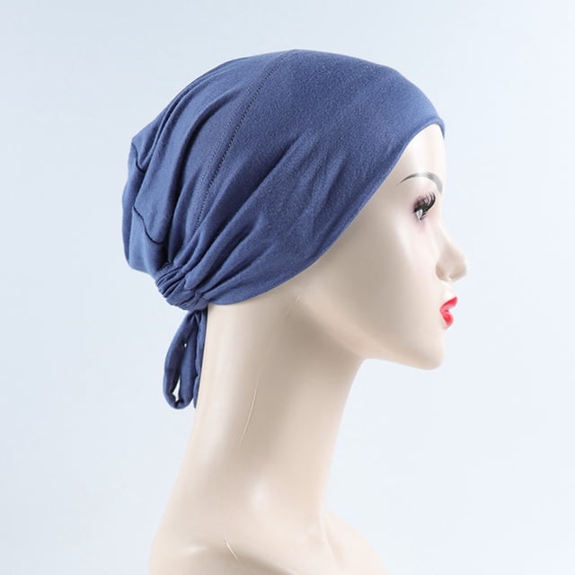 Women's Muslim Elastic Band Ethnic Hijab Solid Color Adjustable Small Cap Tube Cap Wrapped Turban Cap Lace Up