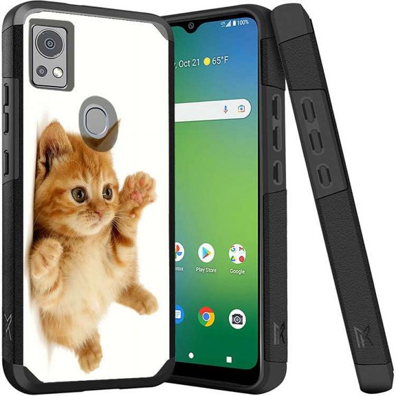 ANJ  Shockproof Dual Layer Slim Hard Case   Tempered Glass Cover Compatible with Icon 5, AT&T Motivate 4 - Playful Cat