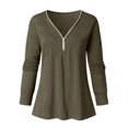 thumbnail image 3 of kayannuo Fall Clothes For Women Women's Solid Long Sleeve T-Shirts Loose Casual Daily Zipper T-shirt Plus Size Army Green, 3 of 5