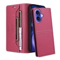 thumbnail image 4 of Compatible WIth iPhone 16 Wallet Case,Magnetic Closure,Flip Folding Kickstand,With Card Slots,[RFID Blocking],With Shoulder Strap&Lanyard,PU Leather+TPU Shockproof Anti-fall Phone Case,Red, 4 of 9