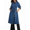 thumbnail image 3 of Women'S Casual Double Breasted Long Denim Trench Coat Jean Jacket Trenchcoat with Belt Duster Coat Denim Blue L, 3 of 10