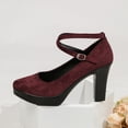 thumbnail image 5 of GERsome Women's Chunky Heels Pumps Closed Pointy Toe Ankle Strap Work Office Wedding Party Dress Shoes, Wine Size 9, 5 of 9