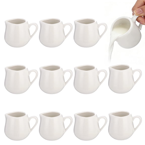 12 Pcs Mini Ceramic Creamer Pitchers with Handles, 3.4 oz Small Pitchers for Sauce, White Porcelain Creamers, Tilted Spout Gravy Boats for Milk, Coffee, Jam, Syrup