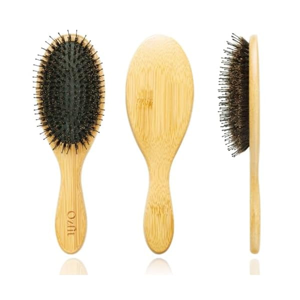 wonima11 Round Hair Brush - Boar & Nylon Bristles for Women, Men & Kids - Smoothing, Massaging & Detangling Wet/Dry Hair - Enhances Shine & Health