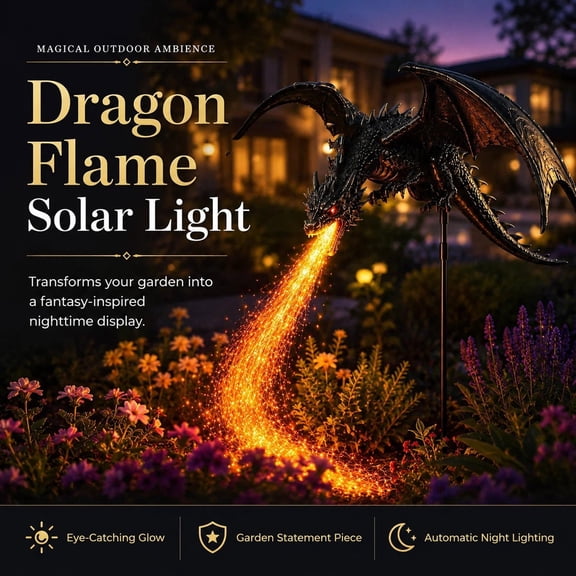 LEVEO Solar powered fire breathing dragon Fire Garden Stake Light,Solar Dragon Fire Garden Stake Light,For Lawn, Pathway, Flower Bed, Patio & Yard